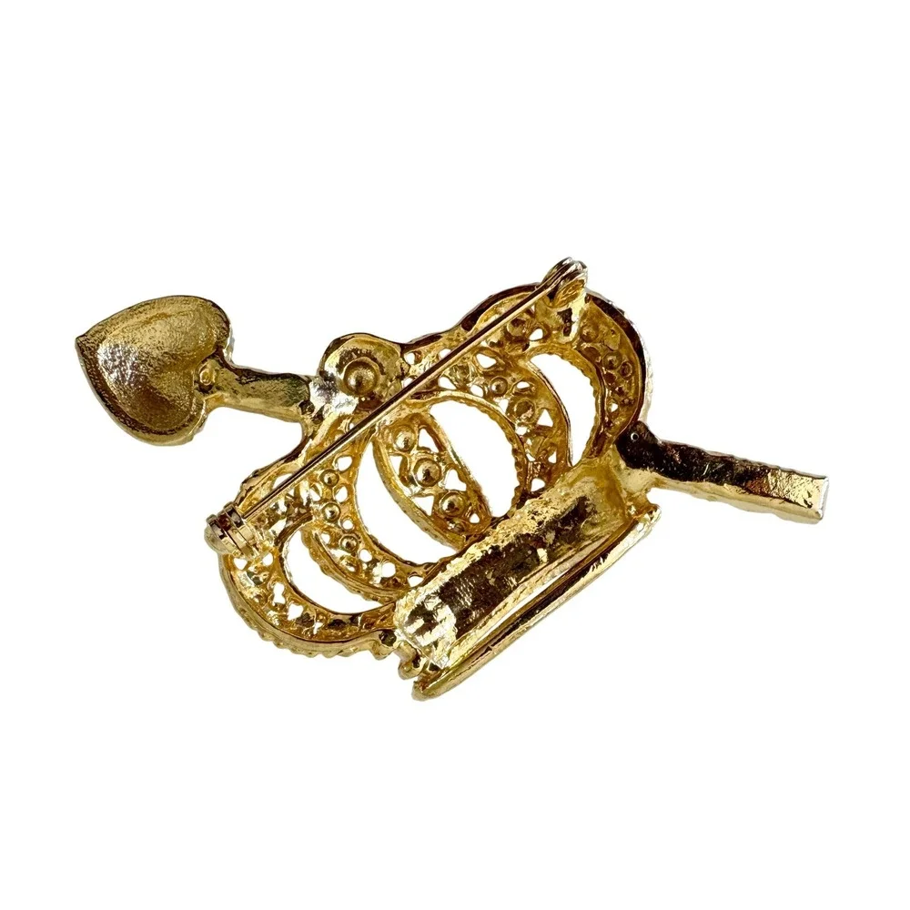 Vintage Gold Sparkly‎ Aurora Borealis Crown Pin Brooch, Princess, Queen, Sparkly